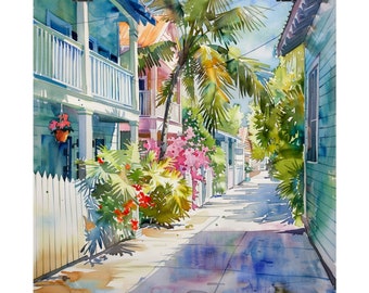 Key West Painting Florida Keys Art Print, Watercolor Key West Print, Island Beach Art, South Florida Poster, Travel Art