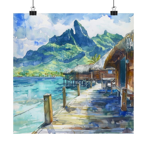 French Polynesia Painting Bora Bora Print, Leeward Islands Travel