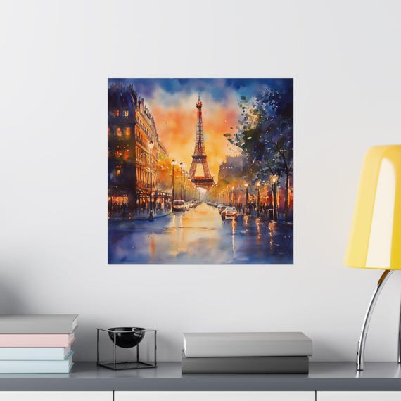 エッフェル塔の水彩画：パリの夜景アートプリントギフト - Etsy 日本