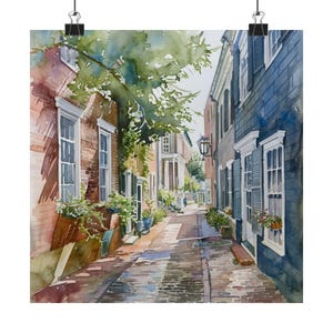 Philadelphia Alley Charleston Painting, Colonial Carolinas Art Print, South Carolina Streetscape Wall Art Travel Poster, Travel Gift
