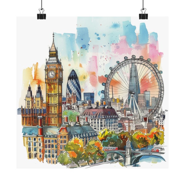 London Painting Spring Cityscape Watercolor Art Print, British Illustration Spring Wall Decor, United Kingdom Wall Art, Travel Art