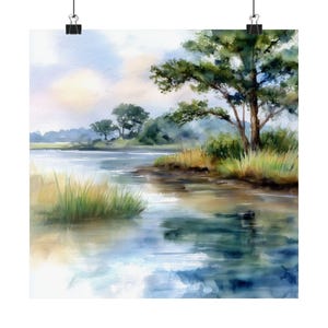 Sea Island Georgia Watercolor Painting, Coastal Georgia Wall Art, Nature Landscape Print, Intracoastal Waterway, Travel Poster, Travel Gift