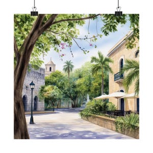 Sztuka Santo Domingo, Dominikańska Republika Malarstwo akwarelowe, DR Wall Art, Karaibski plakat podróżniczy, Dominikańska Republika Prezent podróżniczy, Wyspa Sztuka