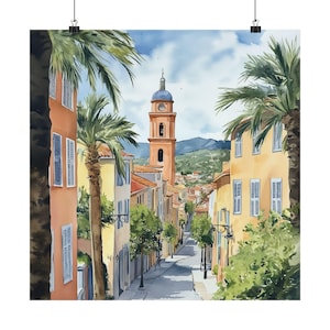 St Tropez France Art, French Riviera Watercolor Painting, Streetscape Print, Saint Tropez Travel Poster, Travel Gift, French Decor