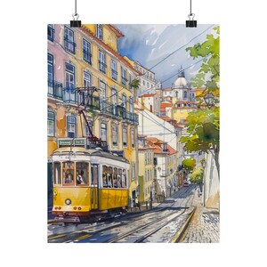 Lisbon Portugal Art Print, Lisbon Tram 28 Trolley Streetcar Artwork, European Watercolor Painting, Streetscape Travel Poster, Travel Gift
