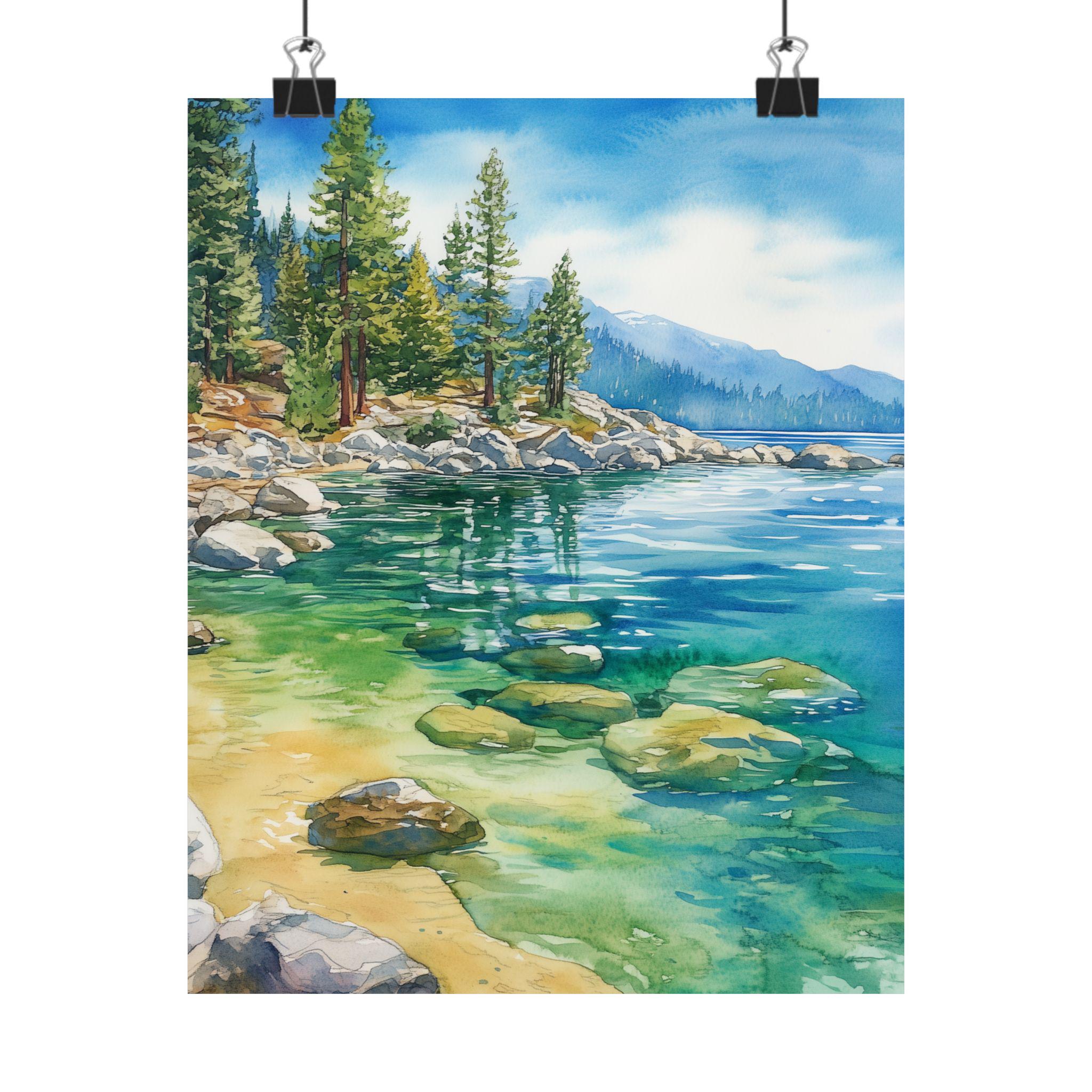 Lake Tahoe Art, Scenic Landscape Print, Nevada Watercolor Painting ...