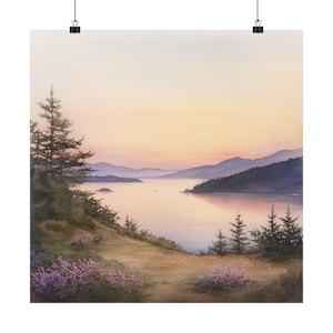 San Juan Islands Washington Watercolor Painting, Washington State Wall Art Print, USA Artwork, Colorful Sunset, Travel Poster, Travel Gift
