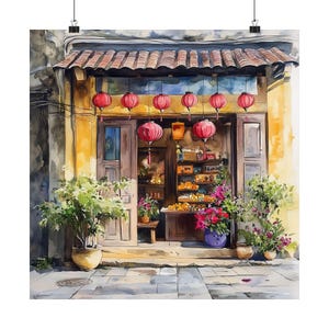 Hoi An Art, Vietnam Travel Gift, Vietnamese Wall Art, Old Town, Asian Architecture Decor, Southeast Asia Shop, Streetscape Art Travel Poster
