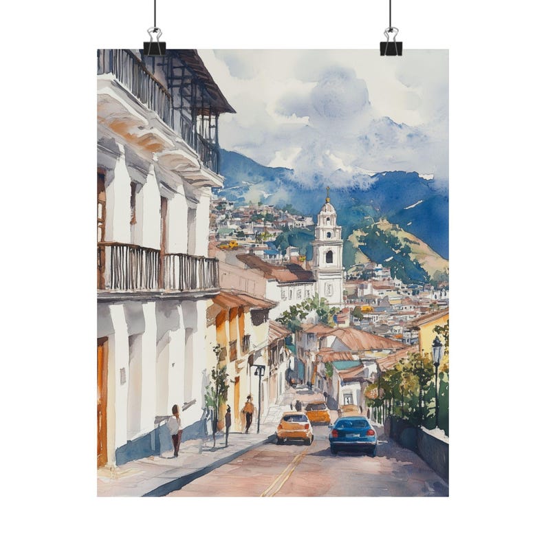 Quito Art, Ecuador Watercolor Painting, Andean Mountains Print, Incan Artwork, Latin American Art, Travel Poster, South America Travel Gifts image 5