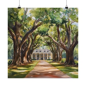 Oak Alley Plantation Print, Louisiana Art, Southern US Watercolor Painting, Oak Trees Wall Art, New Orleans Travel Poster, Travel Gift