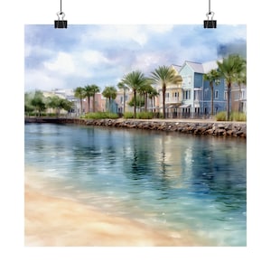 Destin Watercolor Painting, Florida Wall Art, Coastal Cityscape, Florida Beach Print, Colorful Beach Houses, Travel Poster, Travel Gift