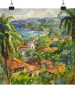 Costa Rica Painting Manuel Antonio Watercolor Art Print, Coastal
