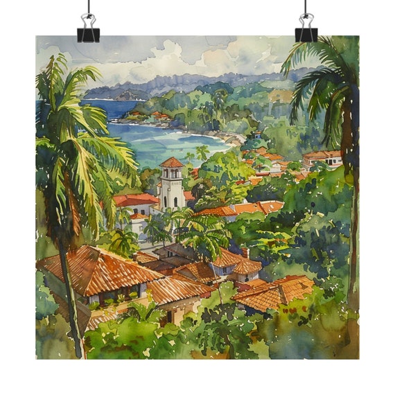 Costa Rica Painting Manuel Antonio Watercolor Art Print, Coastal