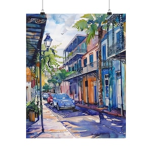 Pintura del Barrio Francés, Impresión artística de Nueva Orleans, Paisaje urbano, Póster de viaje, Arte mural del Barrio Francés, Impresión del paisaje urbano de Nueva Orleans