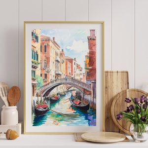 Venedig Kunst Druck Aquarell Malerei Italien Wand Kunst italienische Stadtansicht Reise Poster Schlafzimmer Wand Kunst Sofortiger digitaler Download
