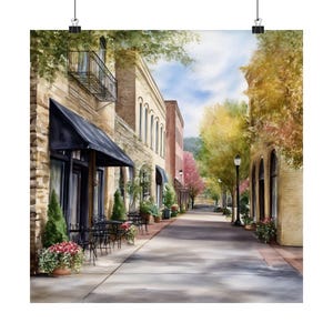 Asheville Art, North Carolina Watercolor Painting, Streetscape Print, Southern USA Wall Art, Travel Poster, NC Travel Gift
