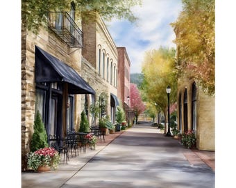 Asheville Aquarell Malerei: North Carolina Straßenlandschaft Kunstdruck