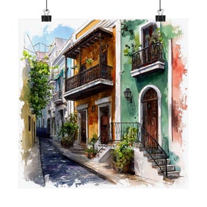 Old San Juan Watercolor Painting, Puerto Rico Art Print, US Island Artwork, Caribbean Streetscape, Travel Poster, Travel Gift