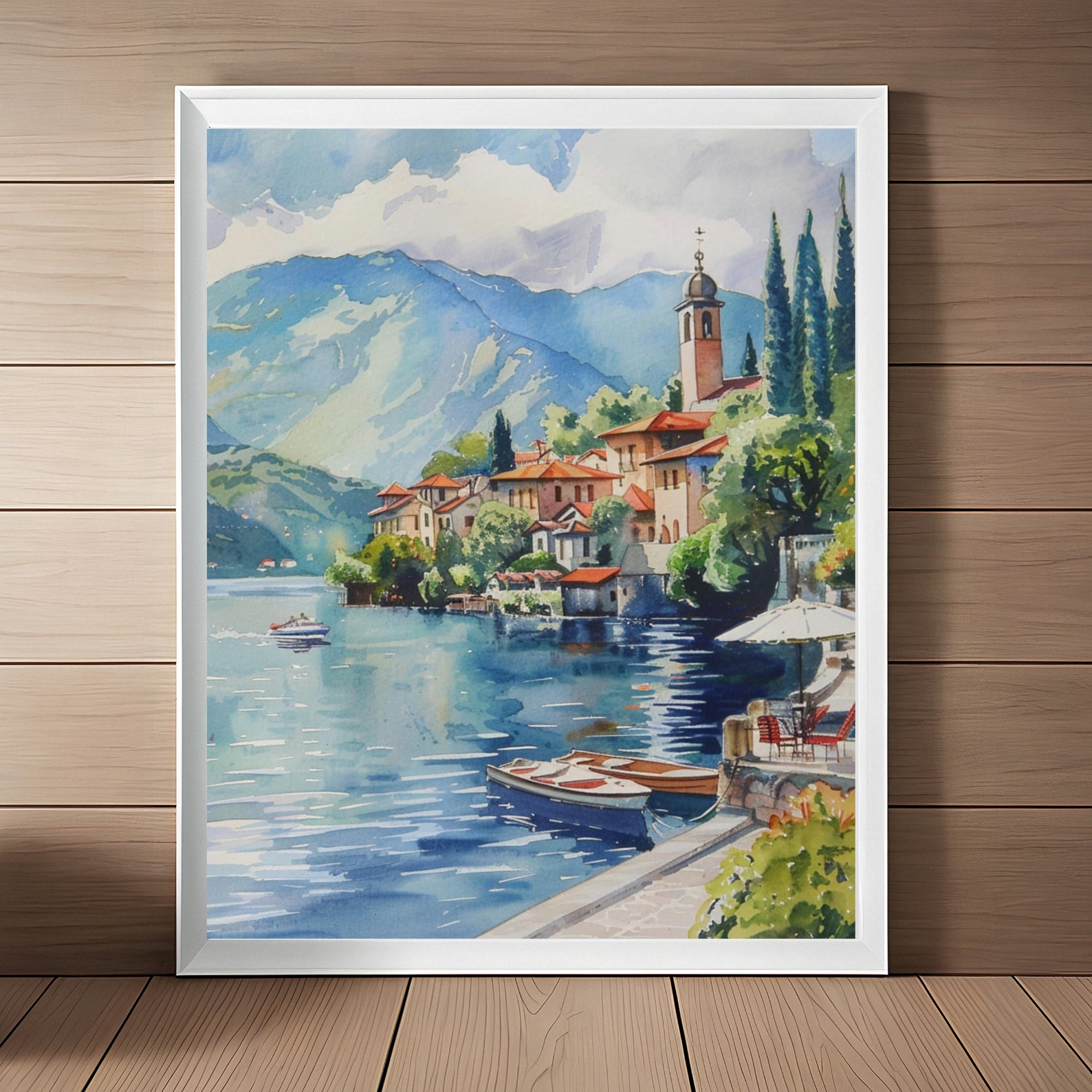 Lake Como Italy Watercolor Print, Italy Painting, Peaceful Lakeside Art ...
