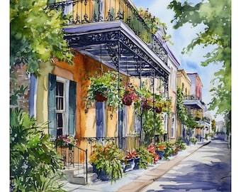 New Orleans French Quarter Watercolor Art Print: Louisiana Travel Poster Gift