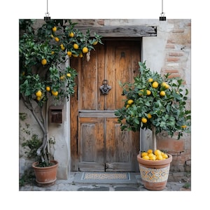 Mediterranean Lemon Tree Wall Art, Rustic Italian Door, Lemons Print, Italy Decor, Italian Kitchen Art, Europe Wall Art, Travel Poster Gift