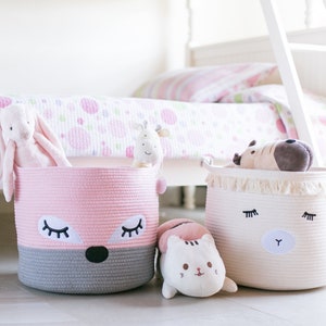 Cotton Rope Nursery Storage Basket - Cute Lamb Woven Hamper for Kids/toddlers, Stuffed Animal Toy Storage Bin, Baby Shower Gift Basket