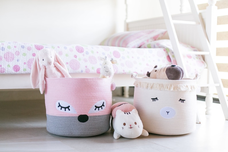 Cotton Rope Nursery Storage Basket - Cute Lamb Woven Hamper for Kids/toddlers, Stuffed Animal Toy Storage Bin, Baby Shower Gift Basket