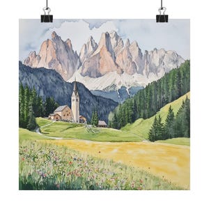 Dolomiti Italy Art, Dolomites Mountains, Ski and Hiking Art, Nature Watercolor Painting, Landscape Print, Italian Travel Poster, Travel Gift
