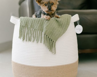 Woven Basket Rope Storage Basket - Decorative Throw Blanket Basket Living Room, Large Cotton Rope Baskets for Storage 16”x18” Laundry Basket