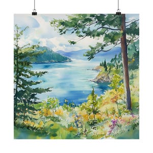 San Juan Islands Washington Art, USA Artwork, Washington Watercolor Painting, Travel Poster, US Travel Gift Pacific Northwest Wall Art Print