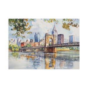 Carte postale de Cincinnati, Ohio Art, carte postale peinte à l'aquarelle du Midwest américain, paysage urbain de Cincinnati, impression de l'Ohio, ville des États-Unis, carte postale de voyage, cadeau