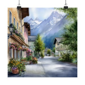 Berchtesgaden Germany Wall Art Print, German Watercolor Painting, Quaint Streetscape, European Artwork, European Travel Poster, Travel Gift