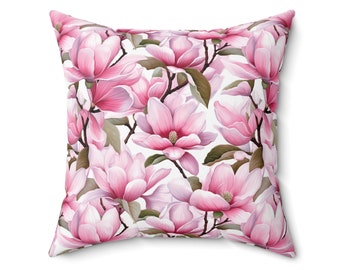 Magnolia Throw Pillow, Pink Magnolias Home Decor, Floral Pillow, Decorative Throw Pillow, Spring Decor, Housewarming Gift for Her