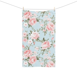 Shabby Chic Hand Towel, Pink Roses Towel, Roses Bathroom Towel, Pink Blue Roses Guest Towel, Spring Hand Towel, Floral Towel, Hostess Gift