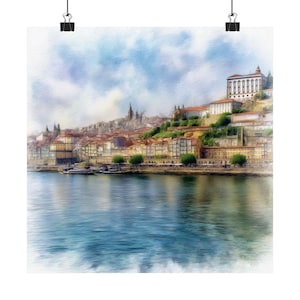 Porto Portugal Watercolor Art Print: Cityscape Travel Poster