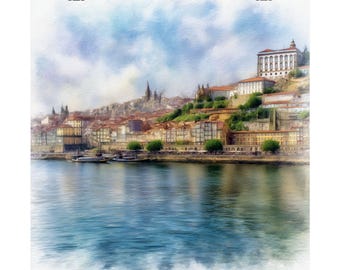 Porto Portugal Aquarell Kunstdruck: Stadtbild Reiseposter