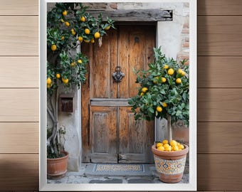 Mediterranean Lemon Tree Wall Art, Rustic Italian Door, Lemons Print, Italy Decor, Italian Kitchen Art, Europe Wall Art, Travel Art Download