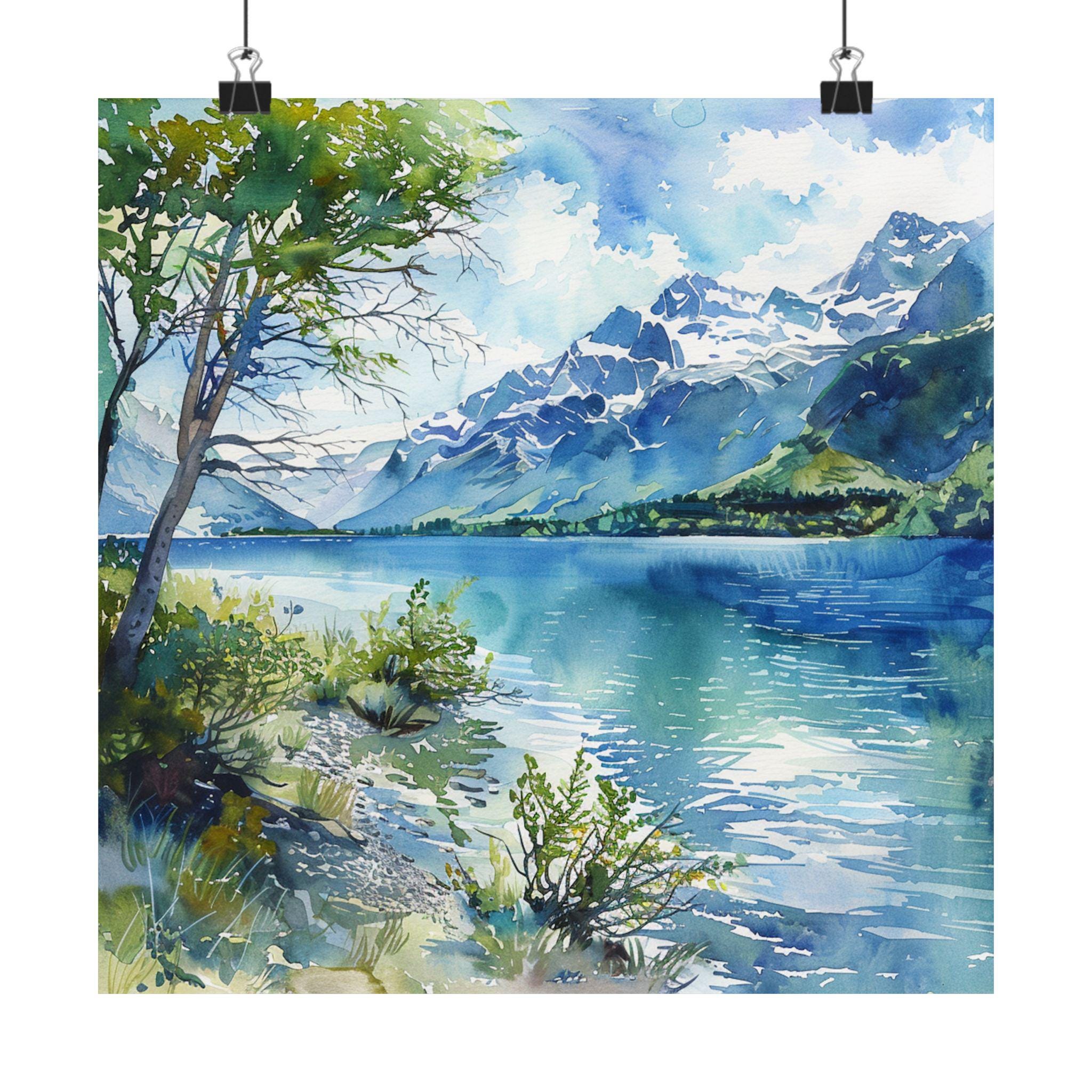 パタゴニアの水彩画、アルゼンチンのアートプリント、山の風景画、南米