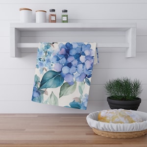 Blue Hydrangea Kitchen Towel, Hydrangeas Decor, Spring Floral Kitchen Decor, Hostess Gift, Housewarming Gift for Her