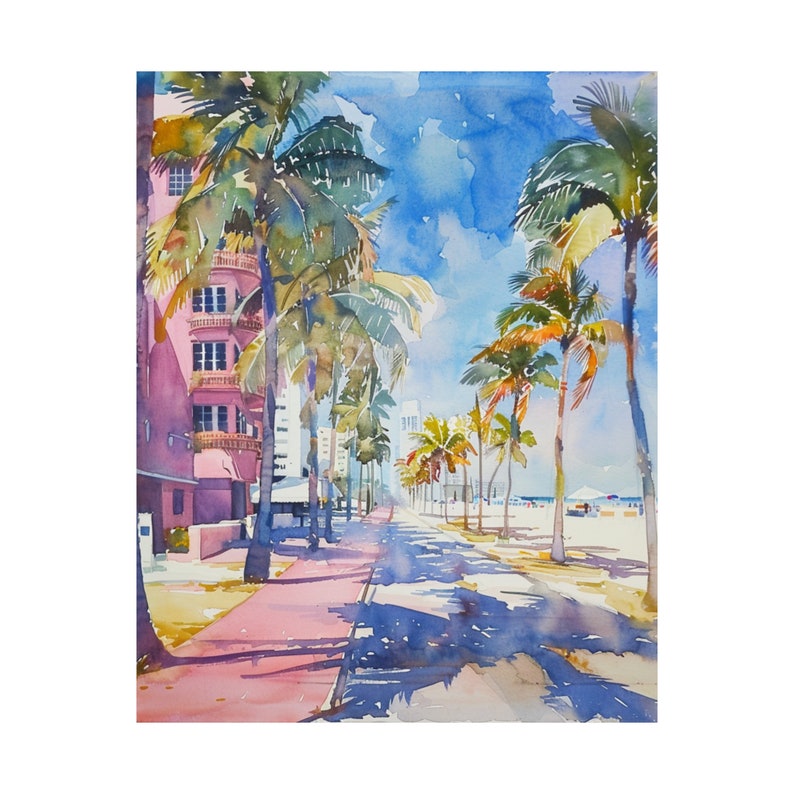 Miami South Beach Painting Florida Watercolor Art Print South Beach Boardwalk Beach Wall Art South Florida Travel Art