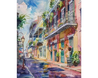 French Quarter Art Print New Orleans Painting, Southern Louisiana Artwork, Streetscape Watercolor Print, Travel Poster, New Orleans Wall Art