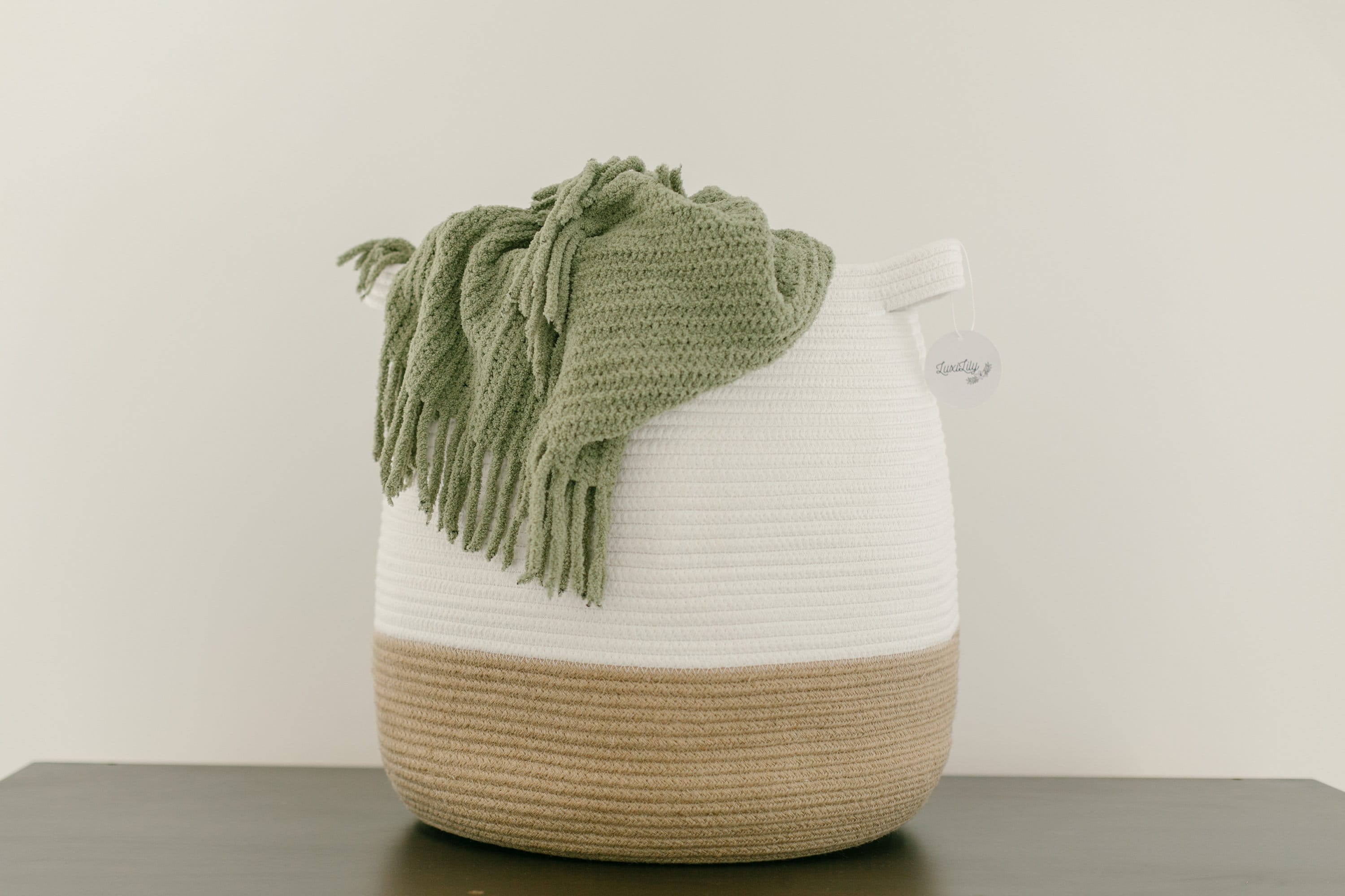 Cotton Rope Basket - Large Woven Storage Basket for Laundry, Decorative Baby Organizer, White Housewarming Home Decor Gift