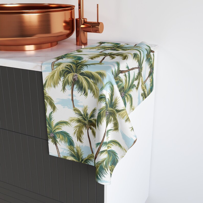 Palm Tree Hand Towel, Beachy Hand Towel, Tropical Guest Bathroom Towel, Palm Tree Bathroom Decor