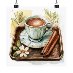 Cafecito Watercolor Painting, Mexican Cafe de Olla, Mexico Travel Gift, Coffee Wall Art, Coffee Lovers Gift, Cafe Decor, Kitchen Art