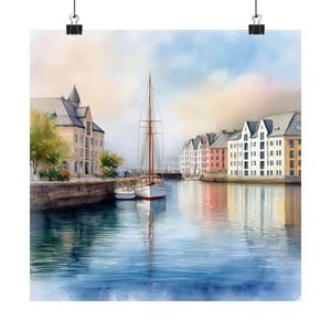 Alesund Norwegen Aquarell Druck, norwegisches Kunstwerk, Norwegen Malerei, Kunst Geschenk, Reiseposter, Reisegeschenk