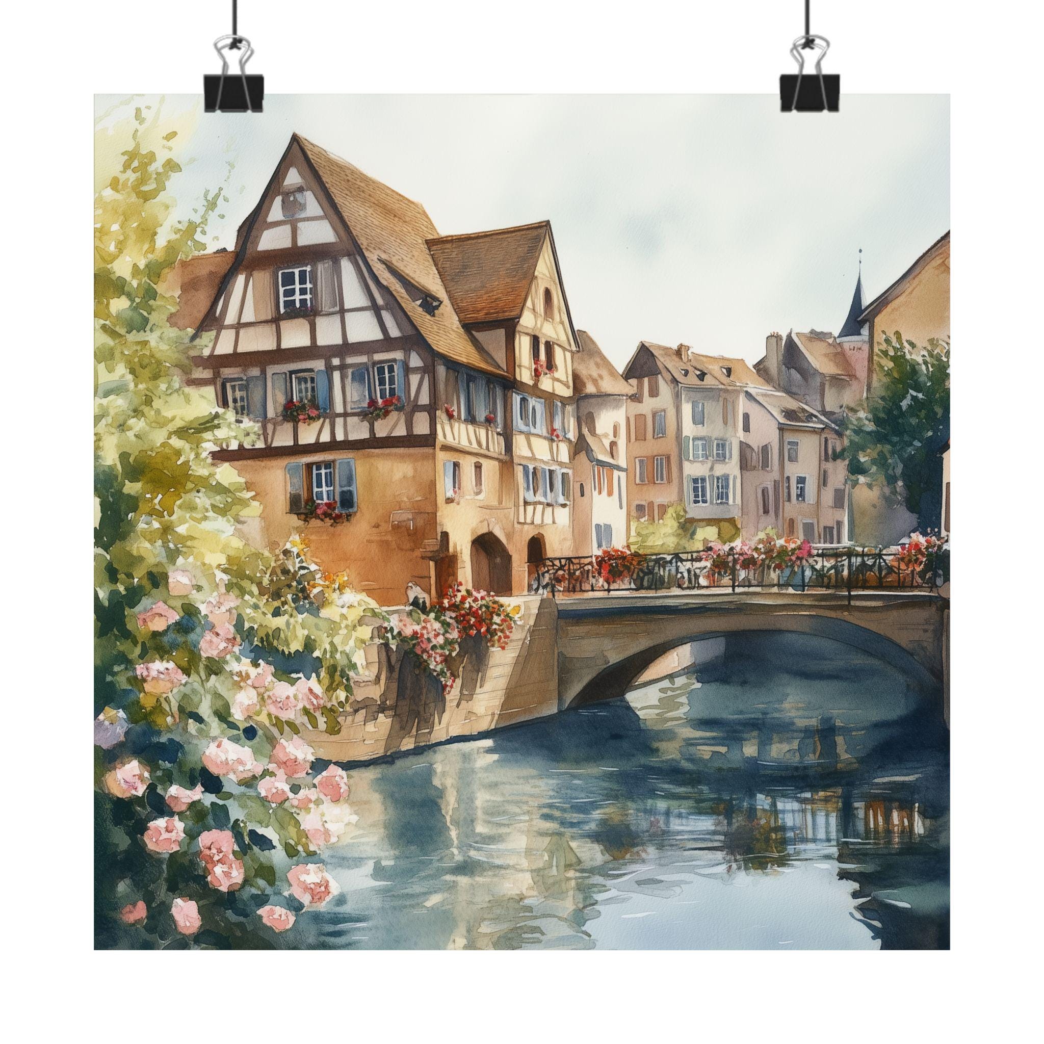 Straßburg Frankreich Aquarell Kunstdruck, Kanäle Malerei, französischer Einfluss, europäisches Reiseplakat Geschenk