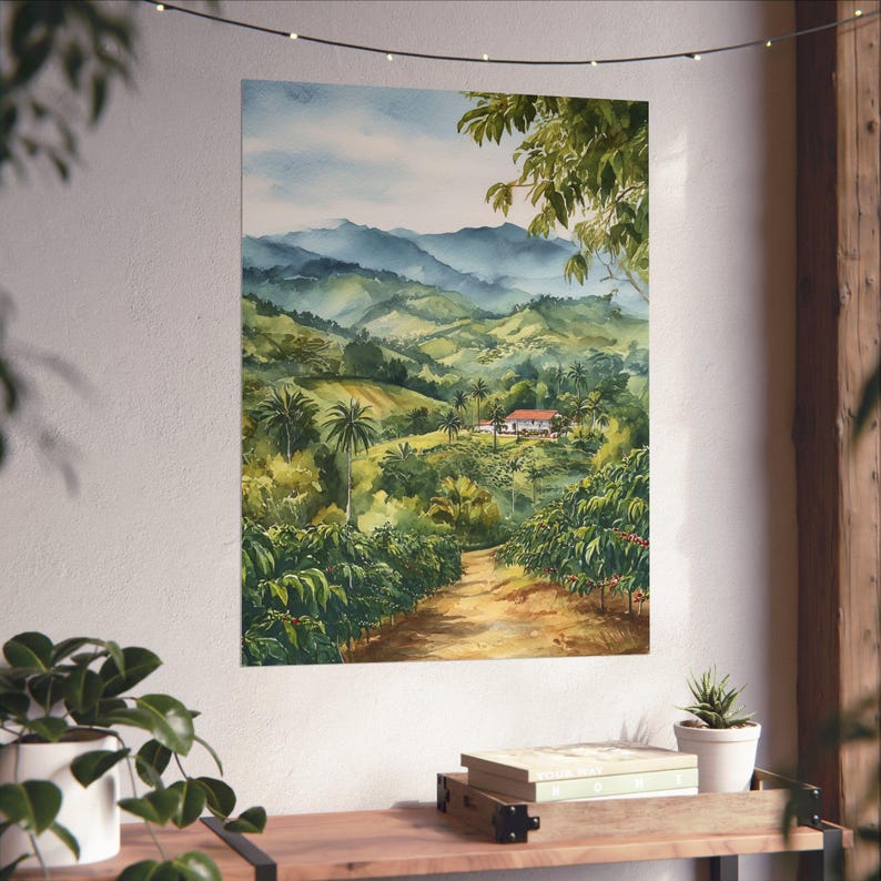 Colombian Coffee Farm Watercolor Painting: Latin America Travel Poster Gift, Colombia Landscape Art Print image 10