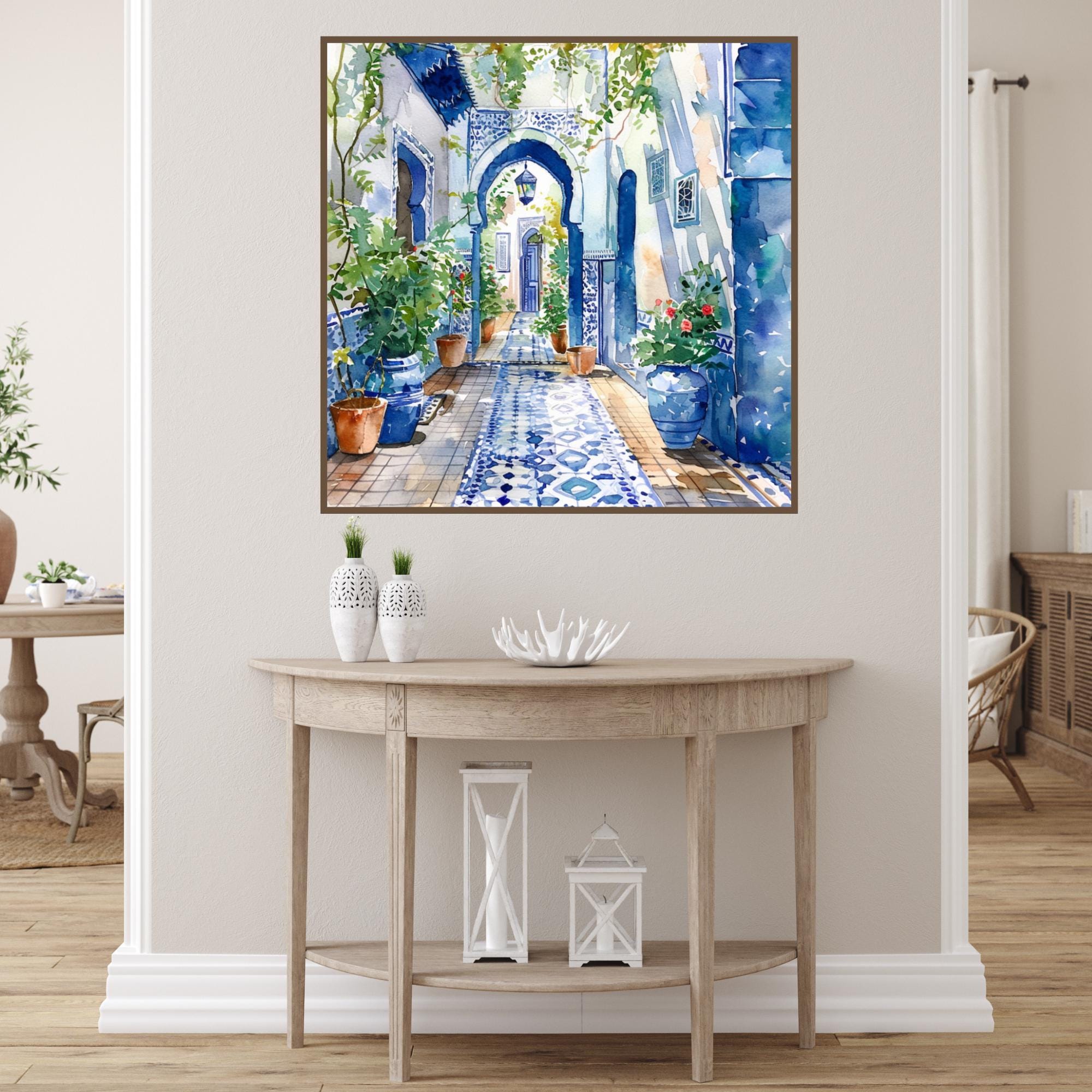 Morocco Watercolor Print, Moroccan Blue Tile Doorways Art Print ...