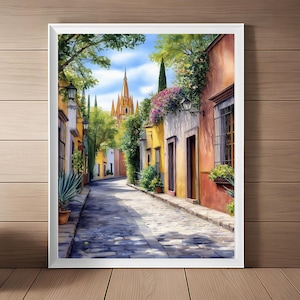 San Miguel de Allende Watercolor Art Print: Mexico Travel Poster (Digital Download)