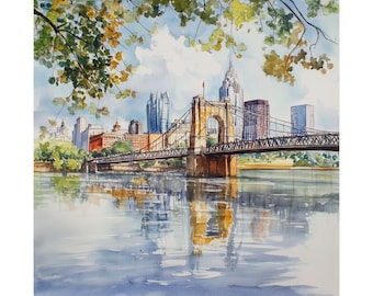 Cincinnati Art Print, Ohio Wall Art, Midwestern US Watercolor Painting, Cincinnati Cityscape, Ohio Print, US Wall Decor, Travel Poster Gift
